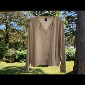 Eileen Fisher 100% silk button down shirt beige